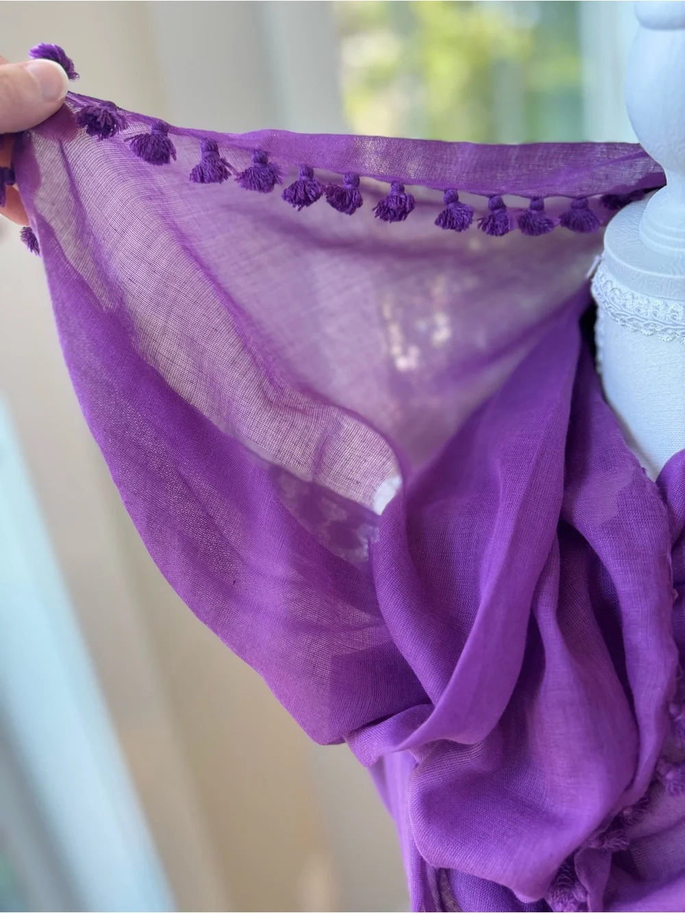 World Market Violet Purple Tassel Pom Infinity Scarf